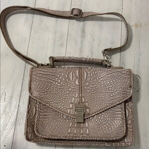 Marc Fisher Beige Croc-Embossed Satchel “Himalayan” croc print medium long strap